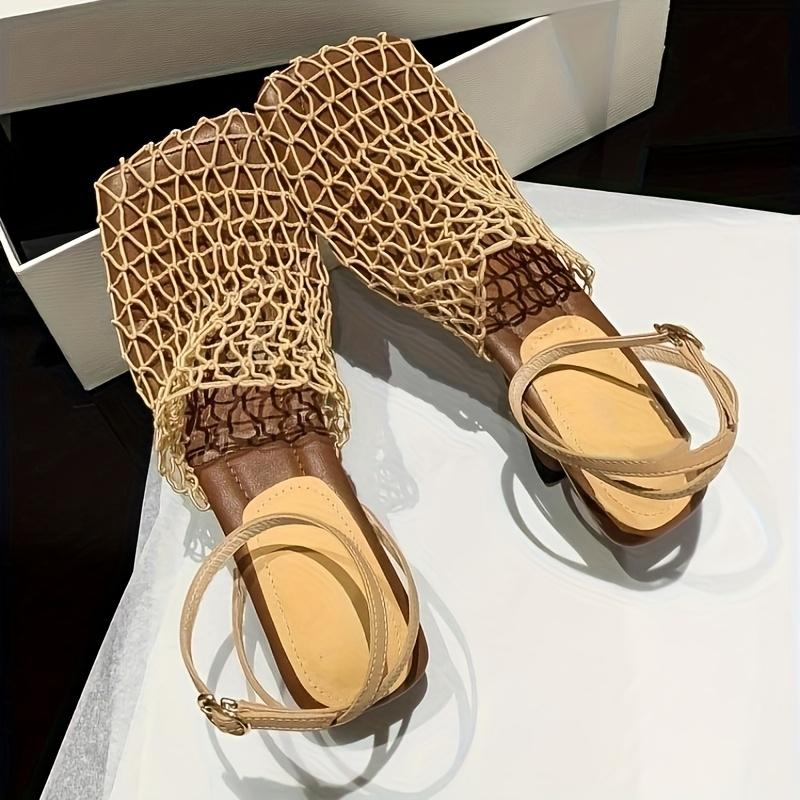 2025 Fashionable Roman High Heels with Braided Hollow One-Word Strap Thick and Medium Heel Sandals Fishnet Shoes Women Girl Footwear Summer Makapal Rubber Buckle Multicolor platform heels Flatform red bottom heels Apricot kitten heels red bottom heels