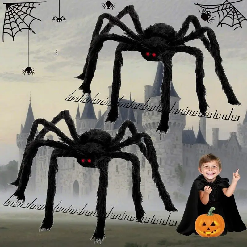 2 PCS 6.6 FT Giant Halloween Spider Decoration, 78-Inch Large Furry Fake Spider for Indoor Outdoor Yard, Porch, Haunted House, Costume Party & Home Decor