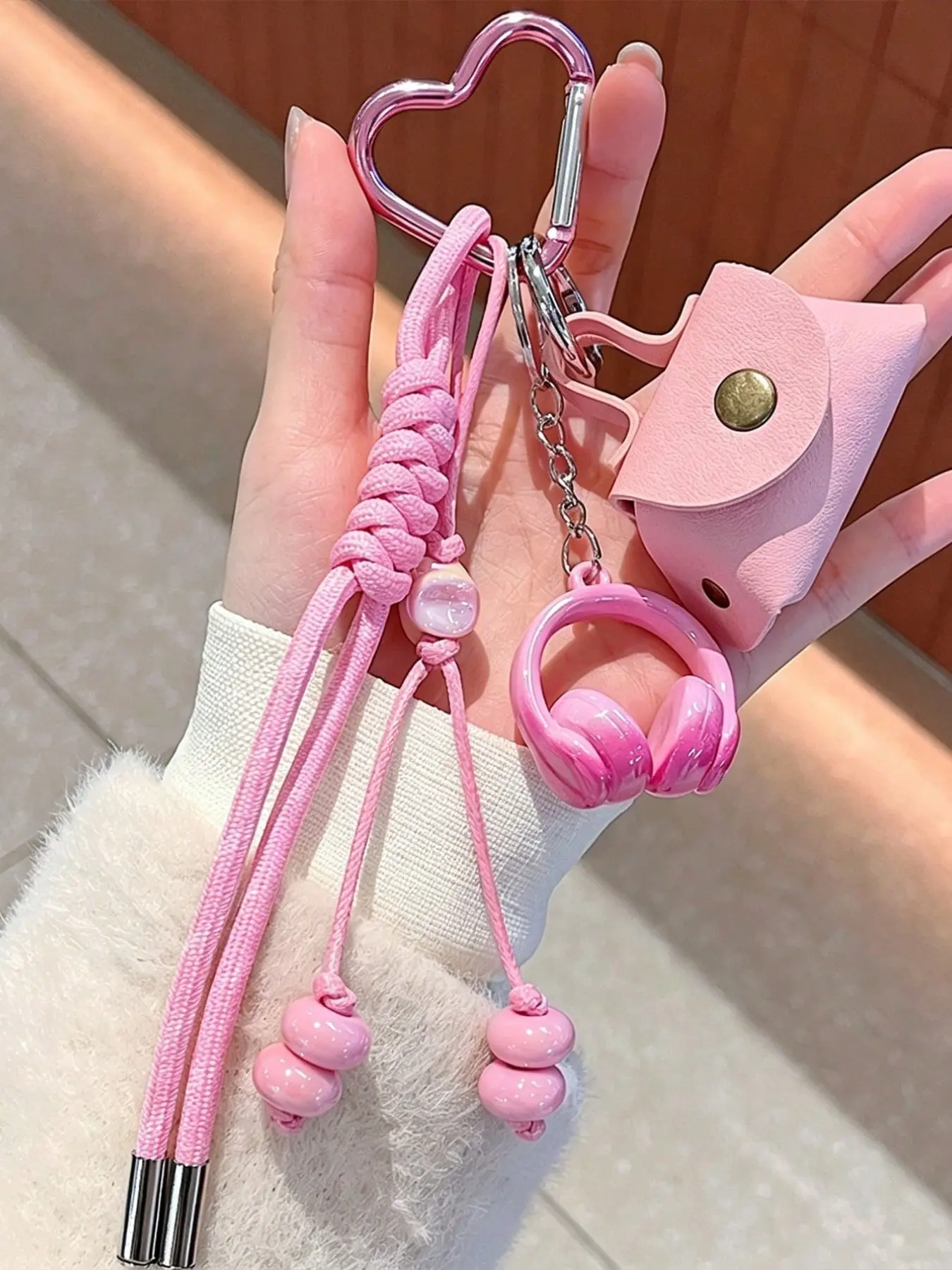 [Original Handmade]Earphone Key Pendant Mini Bag Bead Hanging Rope Accessory Bag Hanging Decoration, Woven Rope Keychain/Wrist Accessory, 3D Headphone Accessories, Exquisite Headphone Decoration, Leopard Print Style, Pink, Light Purple.Bag Charm.Keychain.