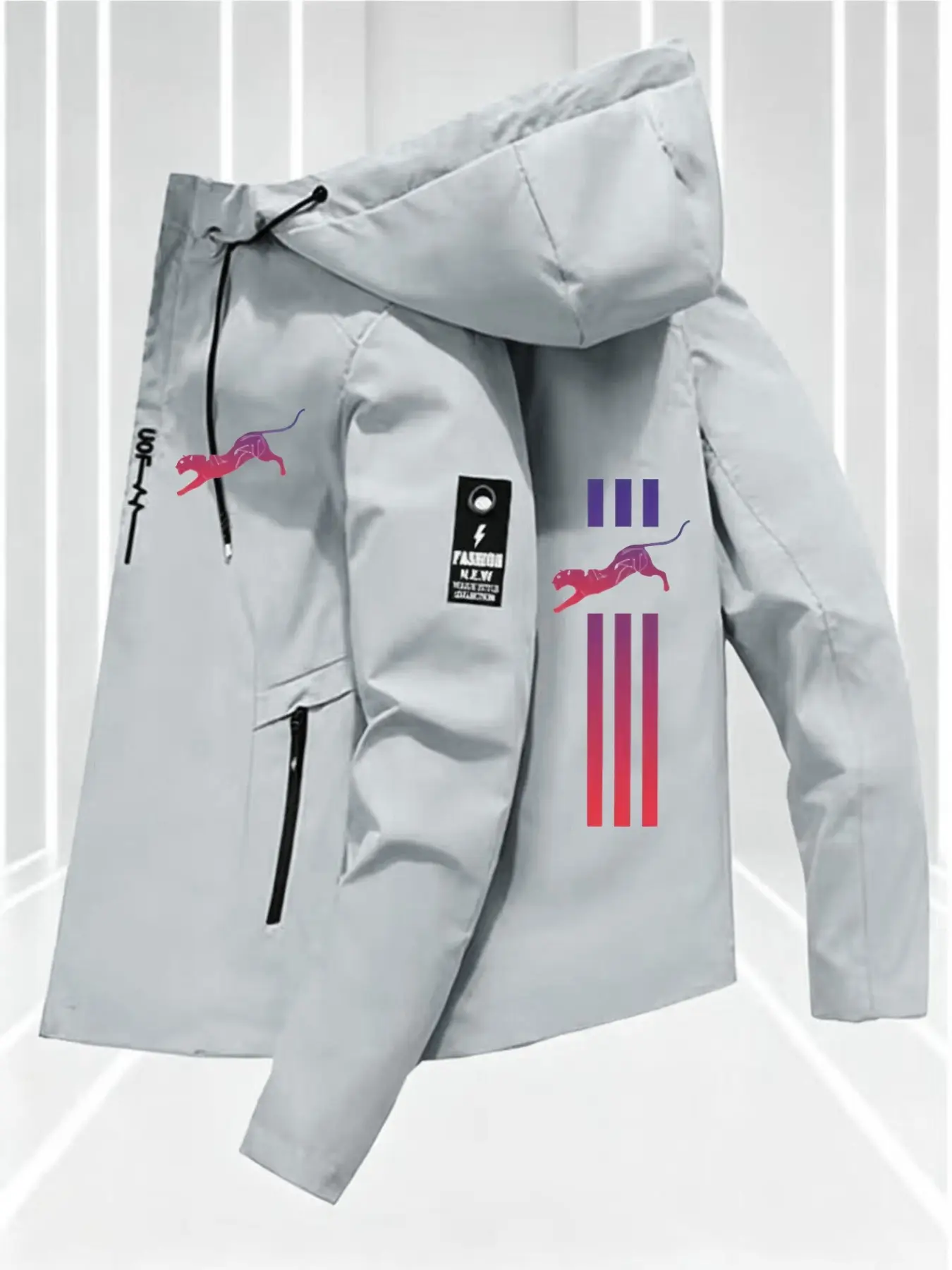 Men's Casual Print Jacket, Four Seasons Windproof Coat, High-Quality Flight Jacket, Lapel Collar, Slim Fit, Geometric Pattern