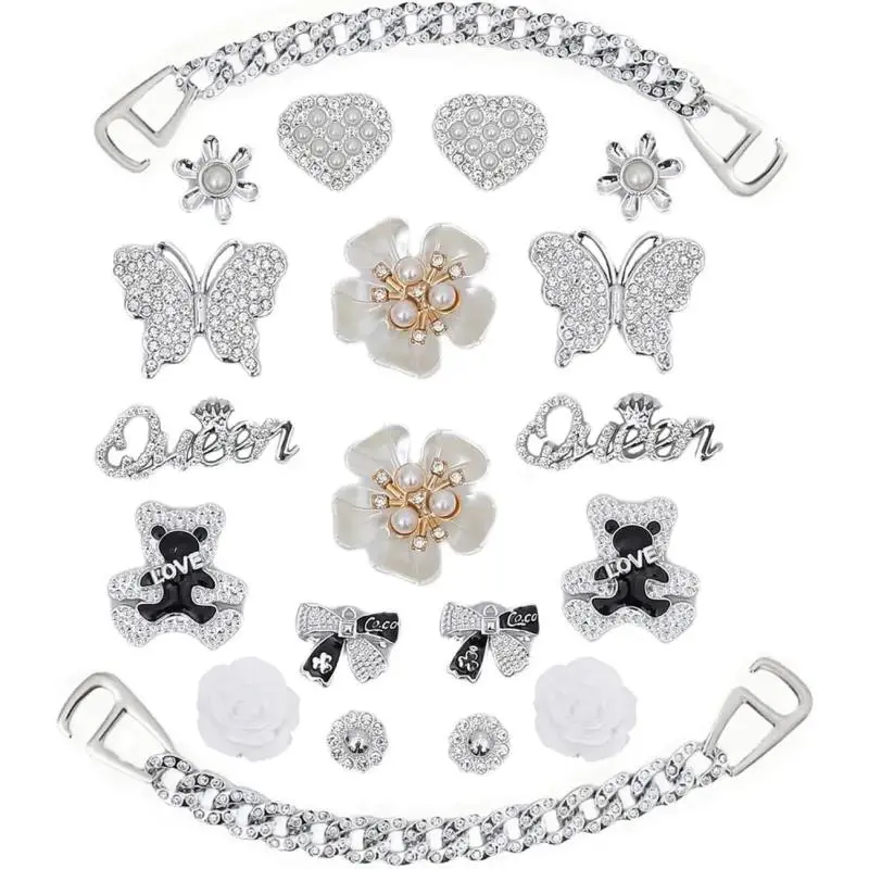 SOGLLQAM Bling Shoe Charms for Girls, Butterfly Chain Accessories, Cute Shoe Decorations for Women, DIY Shoe Accessories Easy To Remove Footwear Flowers