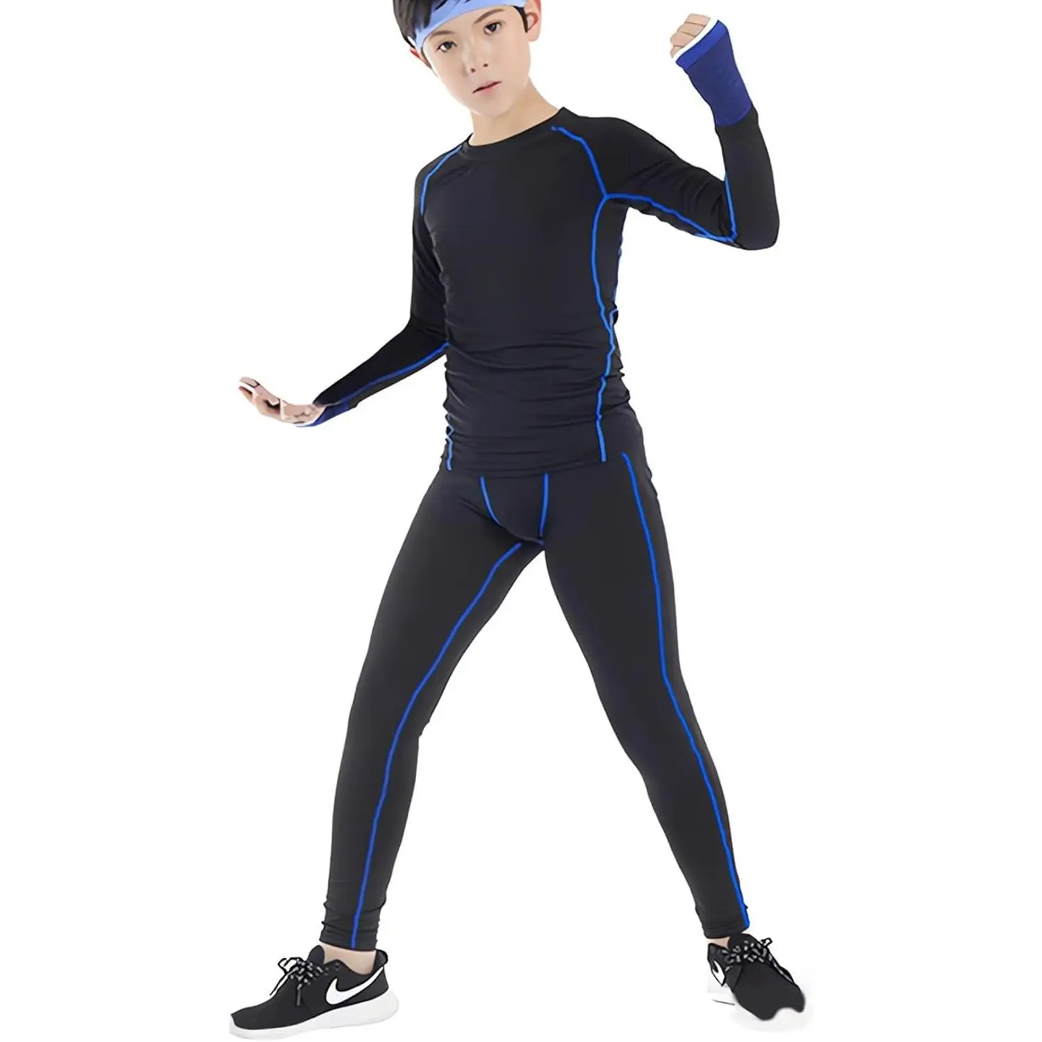 Girls Boys Compression Set Base Layer Athletic Leggings Kids Sports Shirts and Pant 2 Pcs Underwear(Gift)