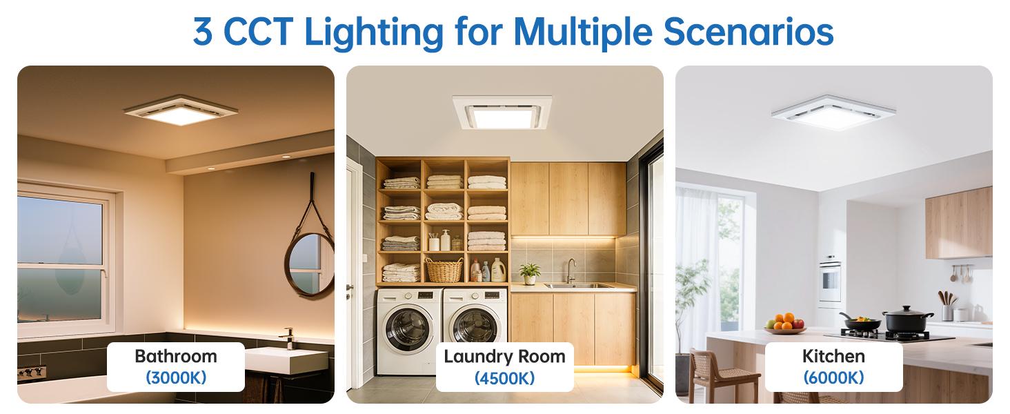 Bathroom Exhaust Fan with LED Light 8in 10in 140 CFM High Power Ventilation 3 Color Light Adjustable Energy Efficient Ceiling Ventilator 1.0 Sone Easy Install Remote Control ABS Panel