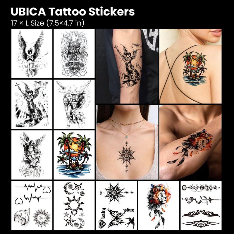 77 Sheets Christian Temporary Tattoos | Cross & Angel Faith Designs | Black Ink Realistic Religious Body Art | Large Half Arm & Small Detail Tattoos | For Women Men Adults & Kids