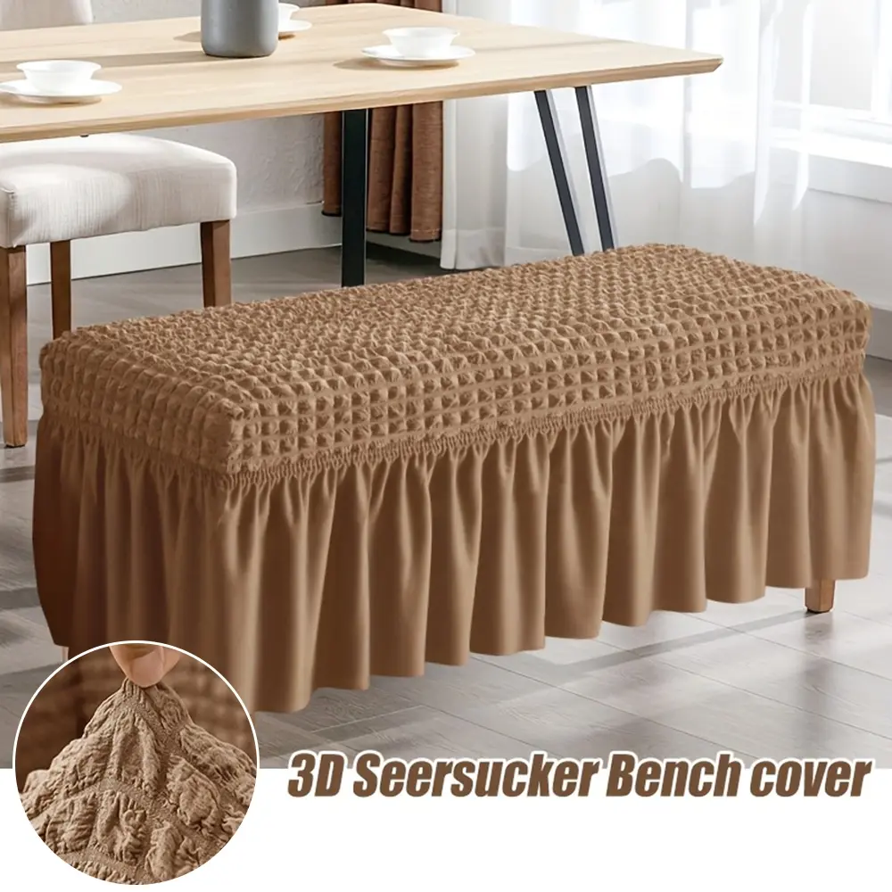 1PC Seersucker Hemline Bench Cover Elegant Full-cover Bench Dust Cover Removable Washable Elastic Piano Bench Cover Bedroom Bedside Footstool Cover
