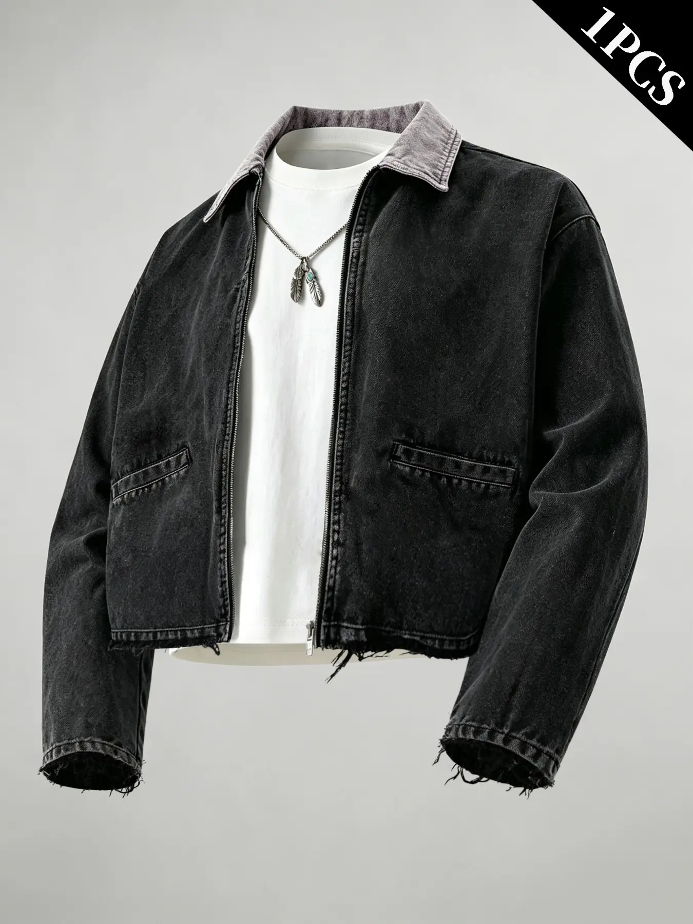 Men's American Vintage Casual Street Style Distressed Zipper Denim Jacket, Frayed Edge High Street Fashion, Perfect for Daily Wear and Parties