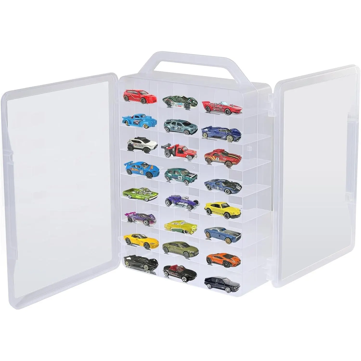 Double Sided Storage Case for Hot Wheels Storage with Carrying Handle, Portable 1/64 Scale Toy Cars Storage Box Compatible with 92 Matchbox Hot Wheels Storage, Case Only (2 Pack)