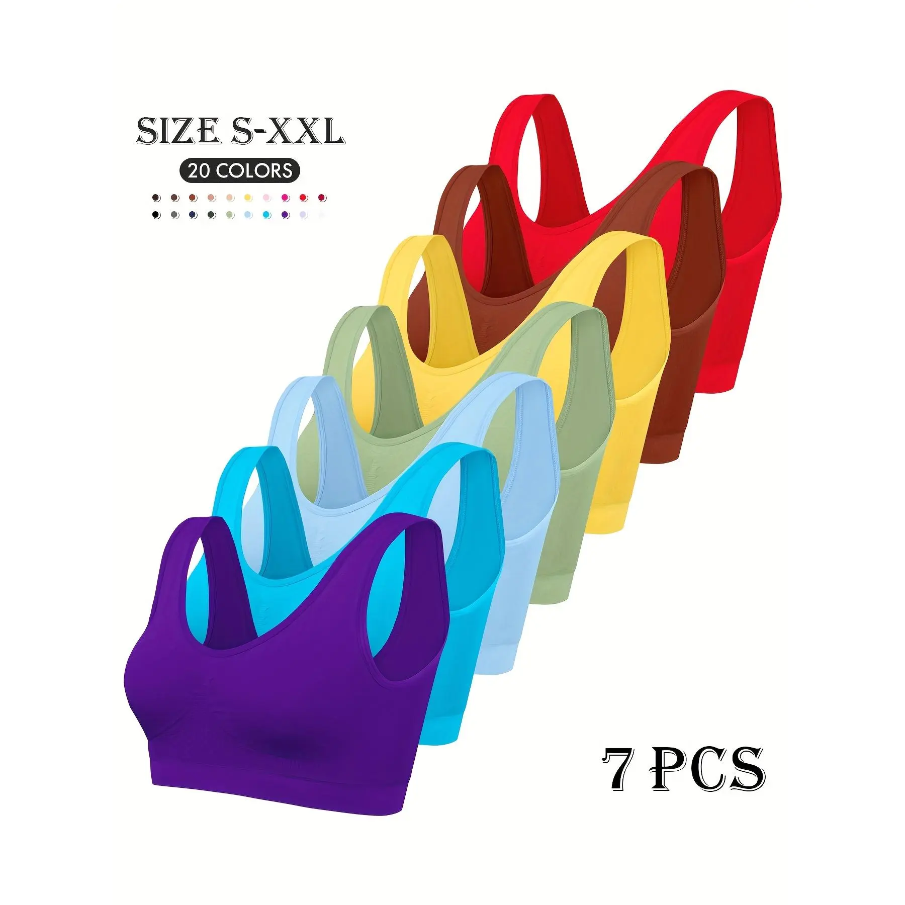 [Seamless Bras] 7pcs Seamless Bras Women |   Stylish, Unpadded - Running & Yoga Set