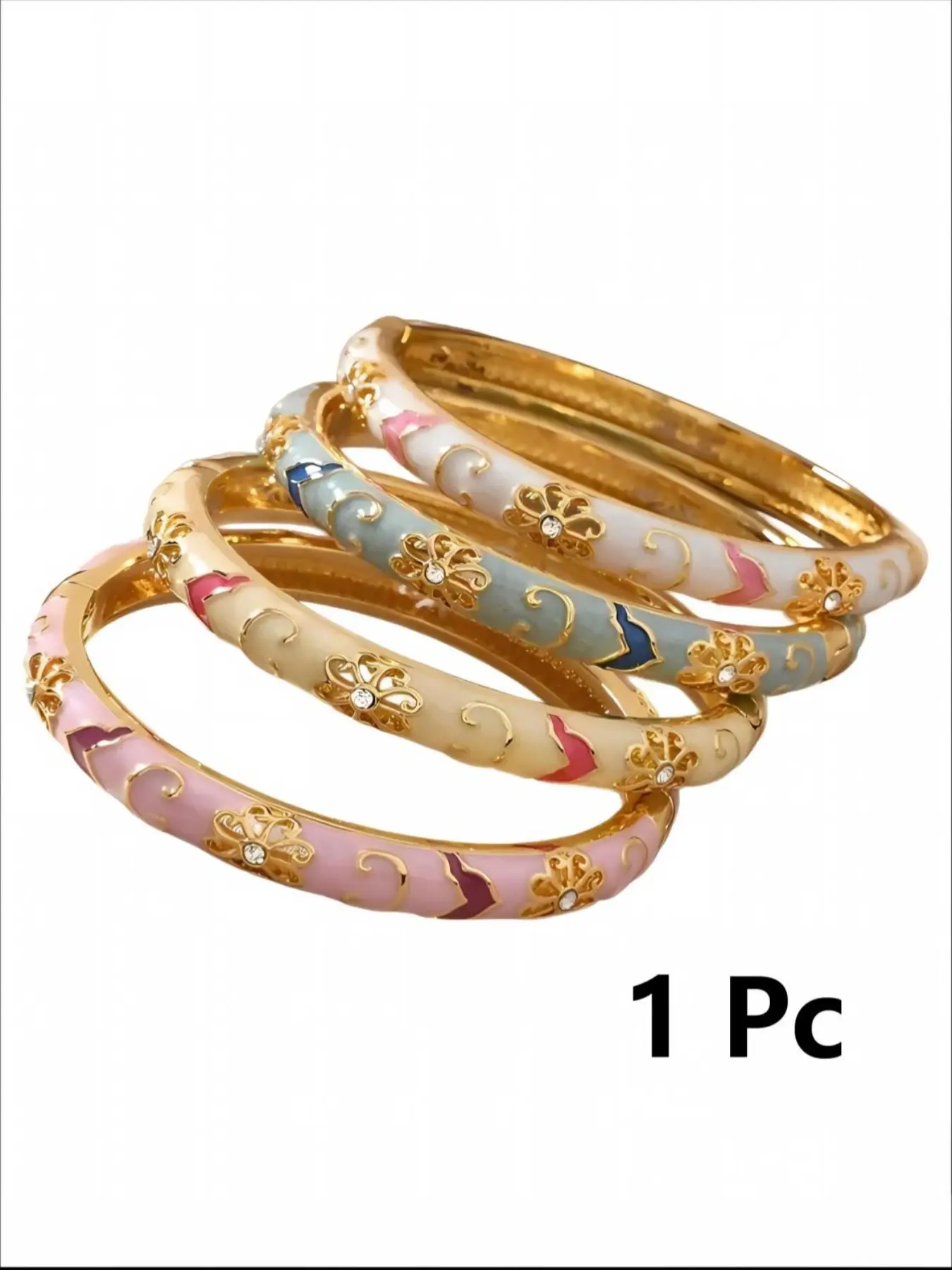 1 Pc Vintage Floral Enamel Bracelet, Cubic Zirconia Bangle, Elegant Shimmering Jewelry, Fashionable Jewelry Accessories, Perfect for Women and Girls, All Seasons Gift