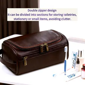 Large Capacity Men's Toiletry Bag Portable PU Waterproof Makeup Bag Simple Business Trip Travel Handbag Storage Bag