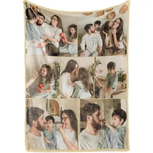 Custom 7 Photo Family Collage Flannel Blanket, Personalized Warm Memory Soft Throw, Cozy Sentimental Gift for Mom Dad Grandparents, Home Decor for Couch Sofa Bed, AC Room Summer Blanket, Christmas Thanksgiving Birthday Gift for Family