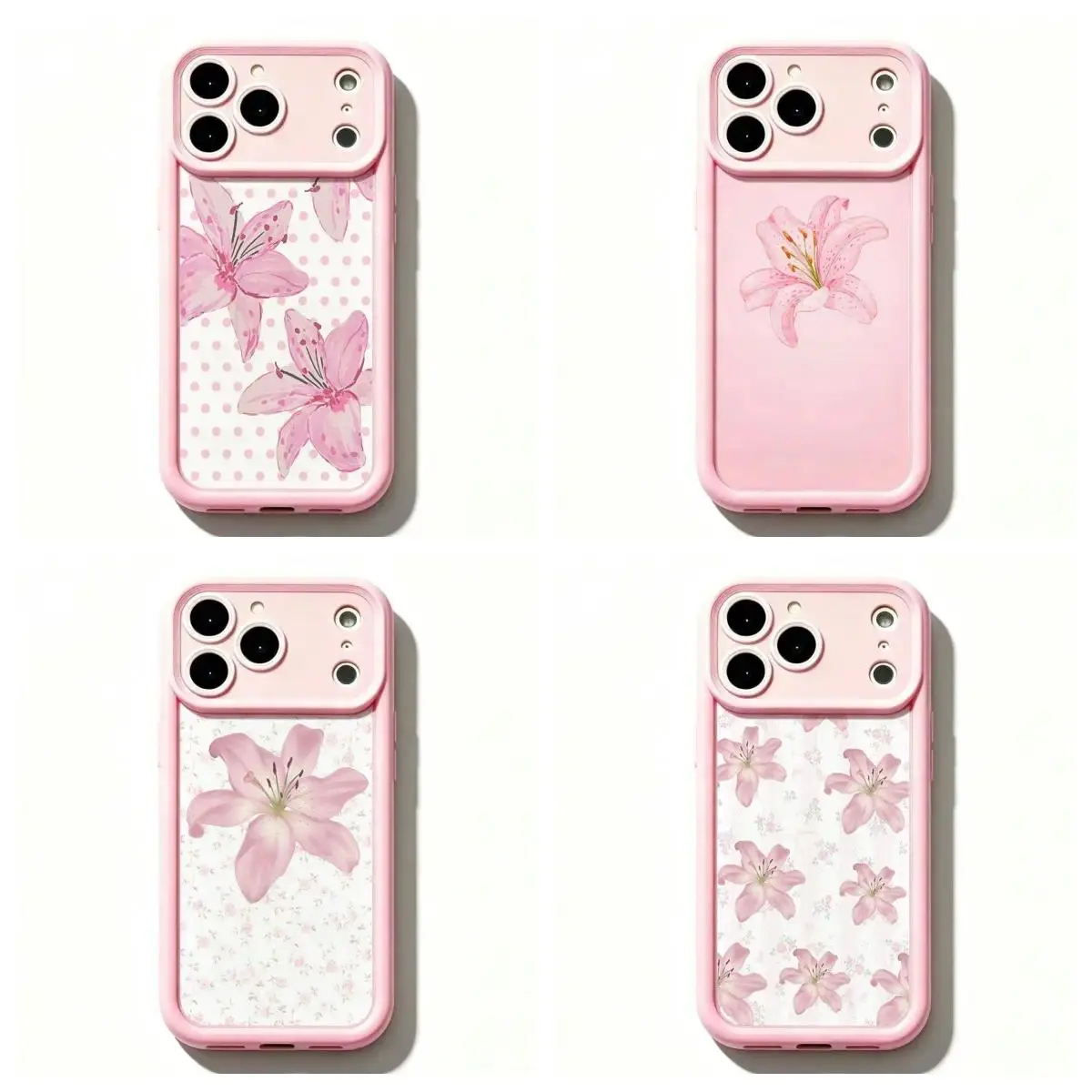 Pink Lily Floral TPU Phone Case, Pastel Pink Aesthetic with Polka Dot & Flower Design, Protective Casing Accessory for iPhone 11,12 Mini,13 Mini,14,15,16,17 Air Pro Max & Samsung S21-S26, Gift for Her