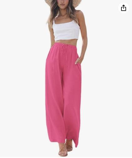 Women's Linen Loose Casual Pants with Pockets and Drawstring, Wide-Leg Trousers for Beach Vacation, Loose Fit, Plus Size, Comfortable