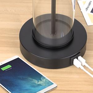 Modern Touch Control Table Lamps with 2 USB Ports for Living Room Set of 2, 3-Way Dimmable Bedside Lamps with Clear Glass for Bedroom Nightstand Hotel, LED Bulbs Included