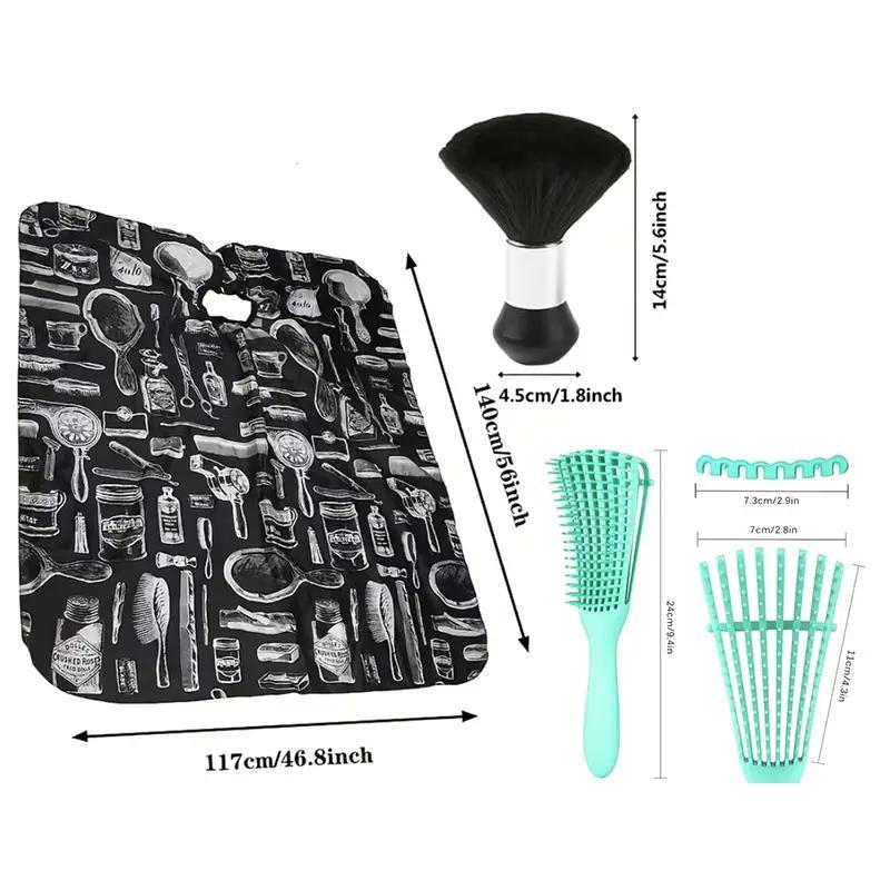 Hair Styling Tool Set (3 Counts/set), Hair Cutting Apron & Hair Brush & Eight Claw Comb, Heatless Styling Tool for Home & Salon Use