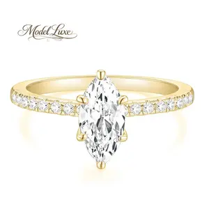ModelLuxe 14K Gold Plated Engagement Ring for Women 2CT Marquise Cut Cubic Zirconia Wedding Band CZ Promise Anniversary Ring