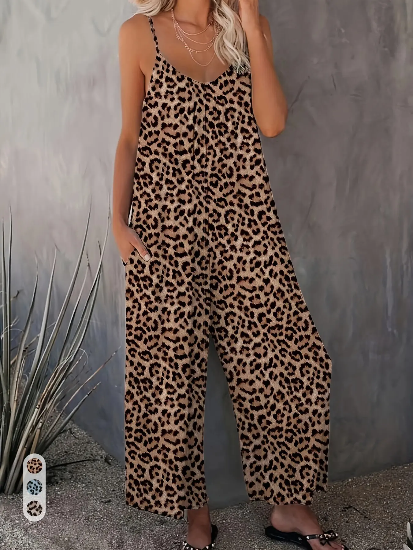 2026 Summer Women Spaghetti Strap Jumpsuit Lightweight, Ruched Waist Wide Leg, U Neck Sleeveless, Casual High Waist, Daily Street & Beach Wear, Elegant, Cami Sleeveless Jumpsuit