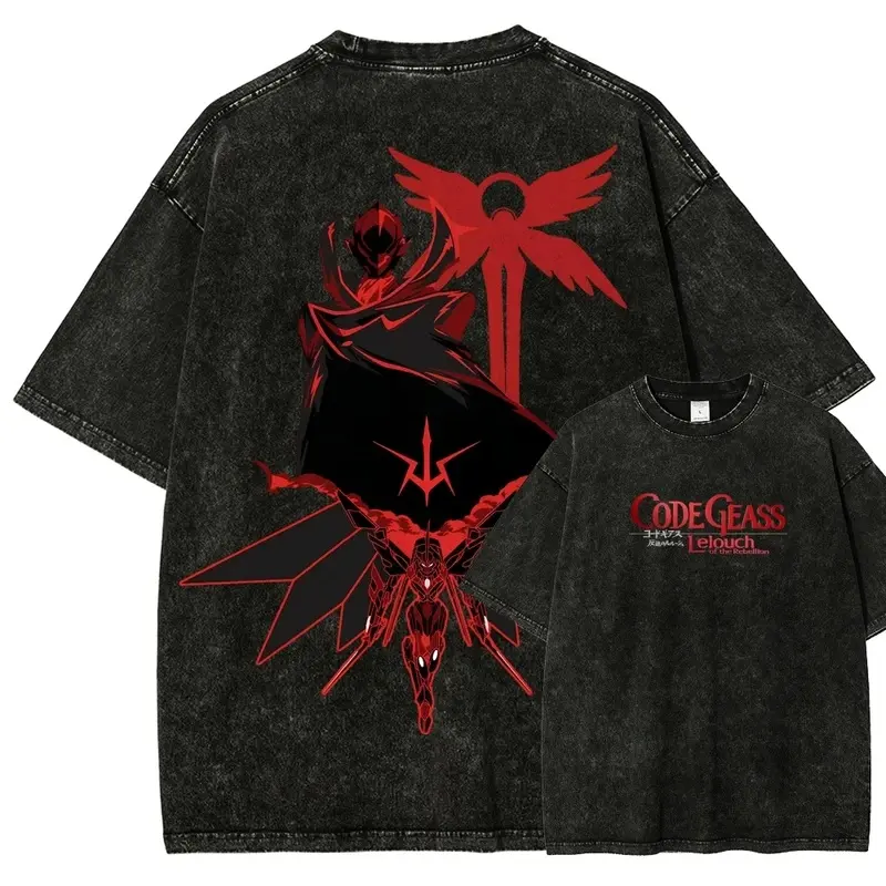 Code Geass Washed Shirt New Model Anime Lover T-shirt Men's Clothing Streetwear Y2k Short Sleeves 2026 Summer Couples T Shirt