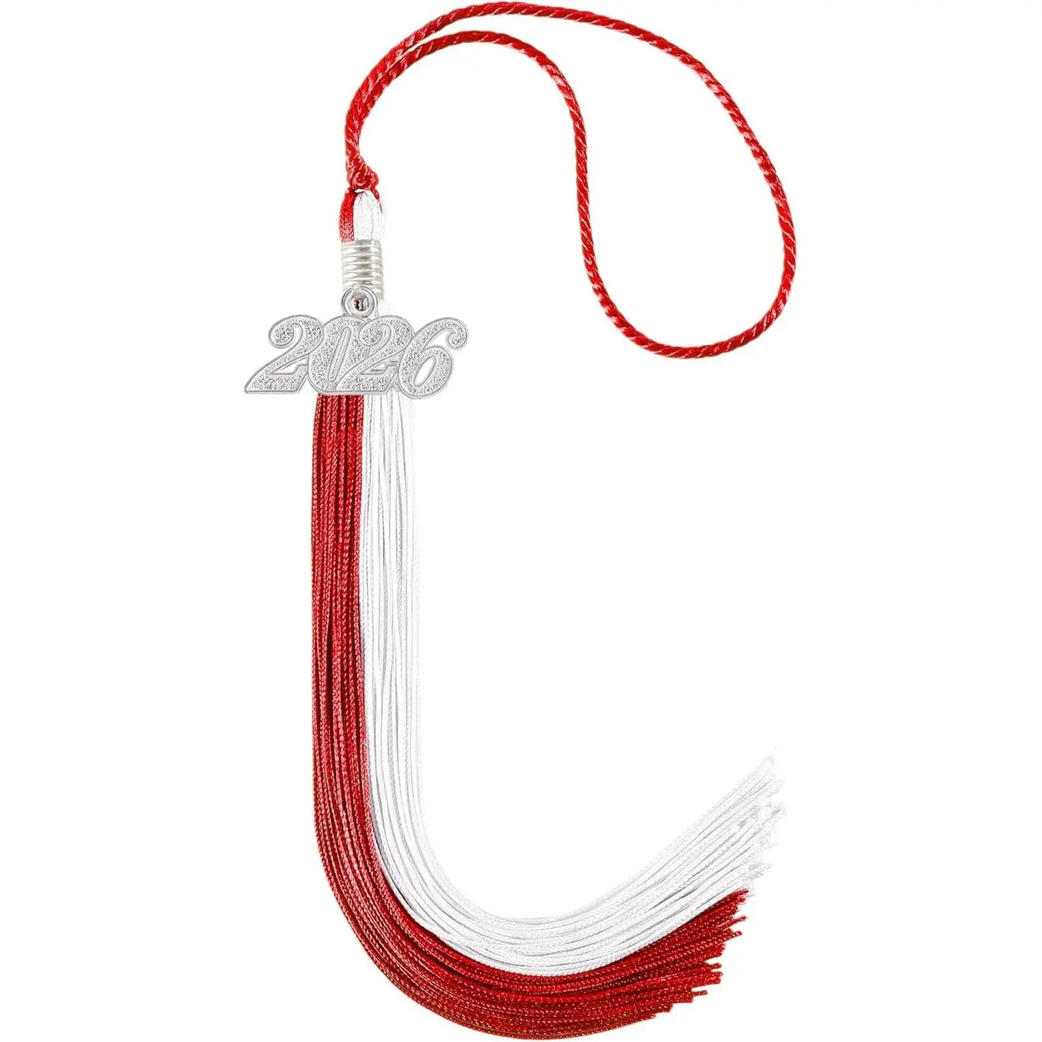 Graduation Tassel 2026,Double Color Tassel with Silver Year Charm 9",Red and White