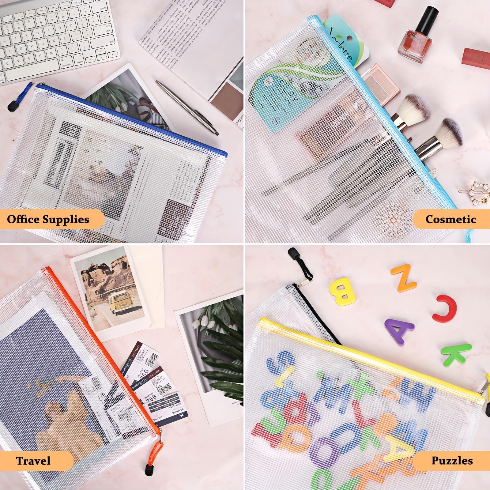 A4 Paper Mesh Zipper Pouch, 8 Counts/set Waterproof Zipper File Paper Stationery Bag, File Storage Bag for School Office Dormitory Home Outdoor, Paper Organizers