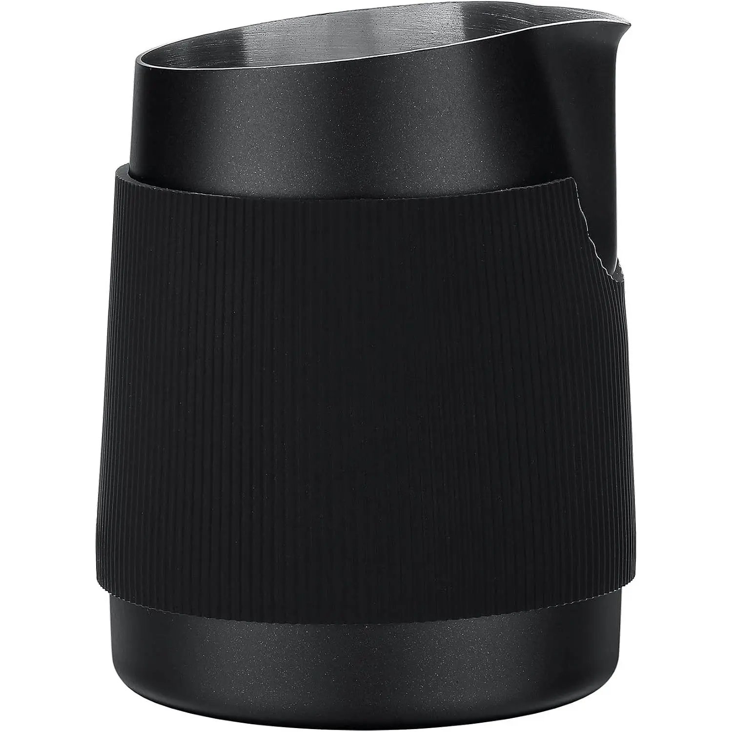 Handleless Milk Frothing Jug, Milk Pitcher 15.2 oz, Milk Frother Steamer Cup Stainless Steel Espresso Cup,  Spout, Black, 450 ml