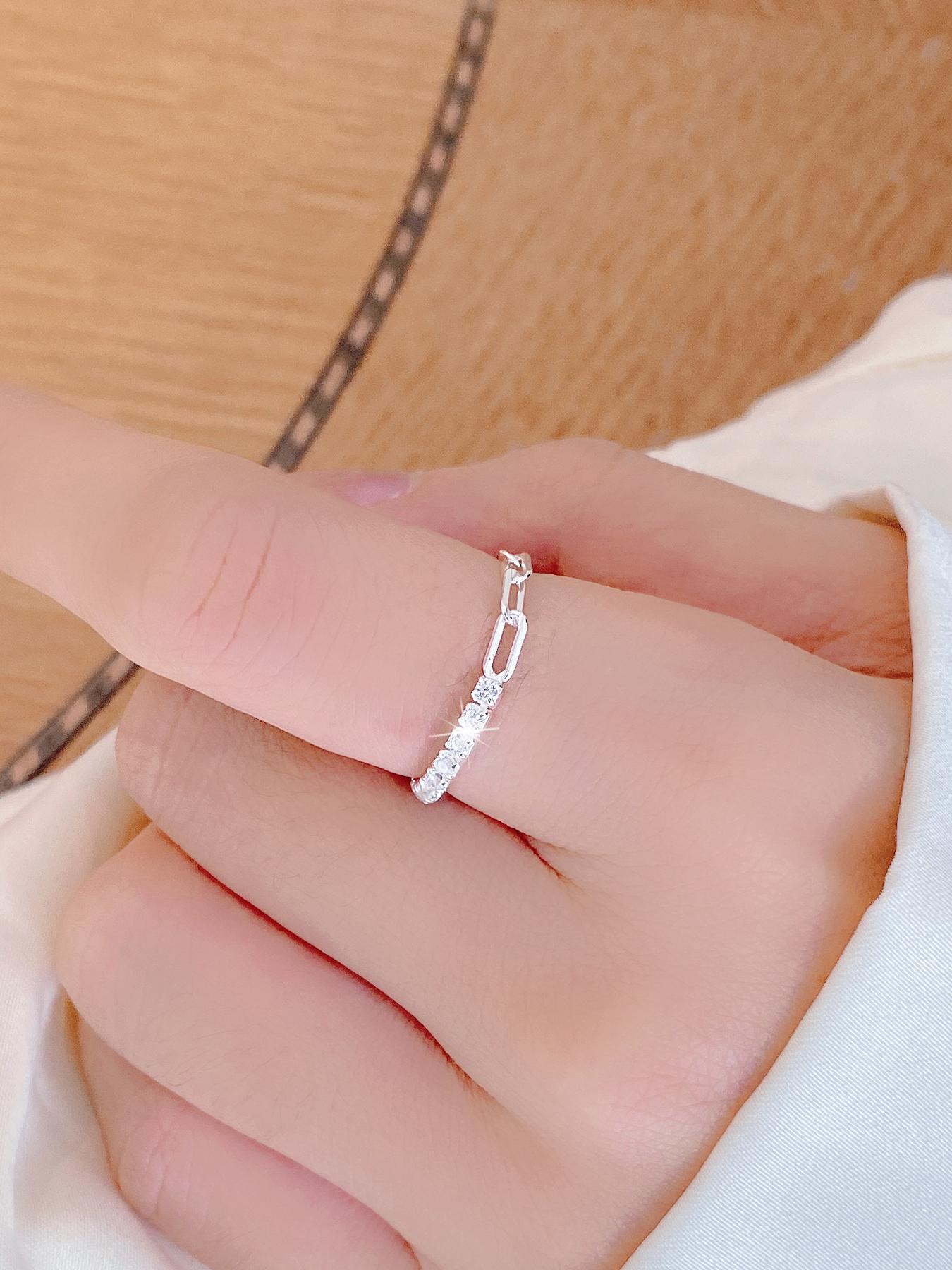 S925 Sterling Silver Adjustable Chain Ring, Fashion Jewelry for Party, Daily Clothing Decor, Trendy All-match & Exquisite Jewelry for Birthday Gift, Adjustable Rings