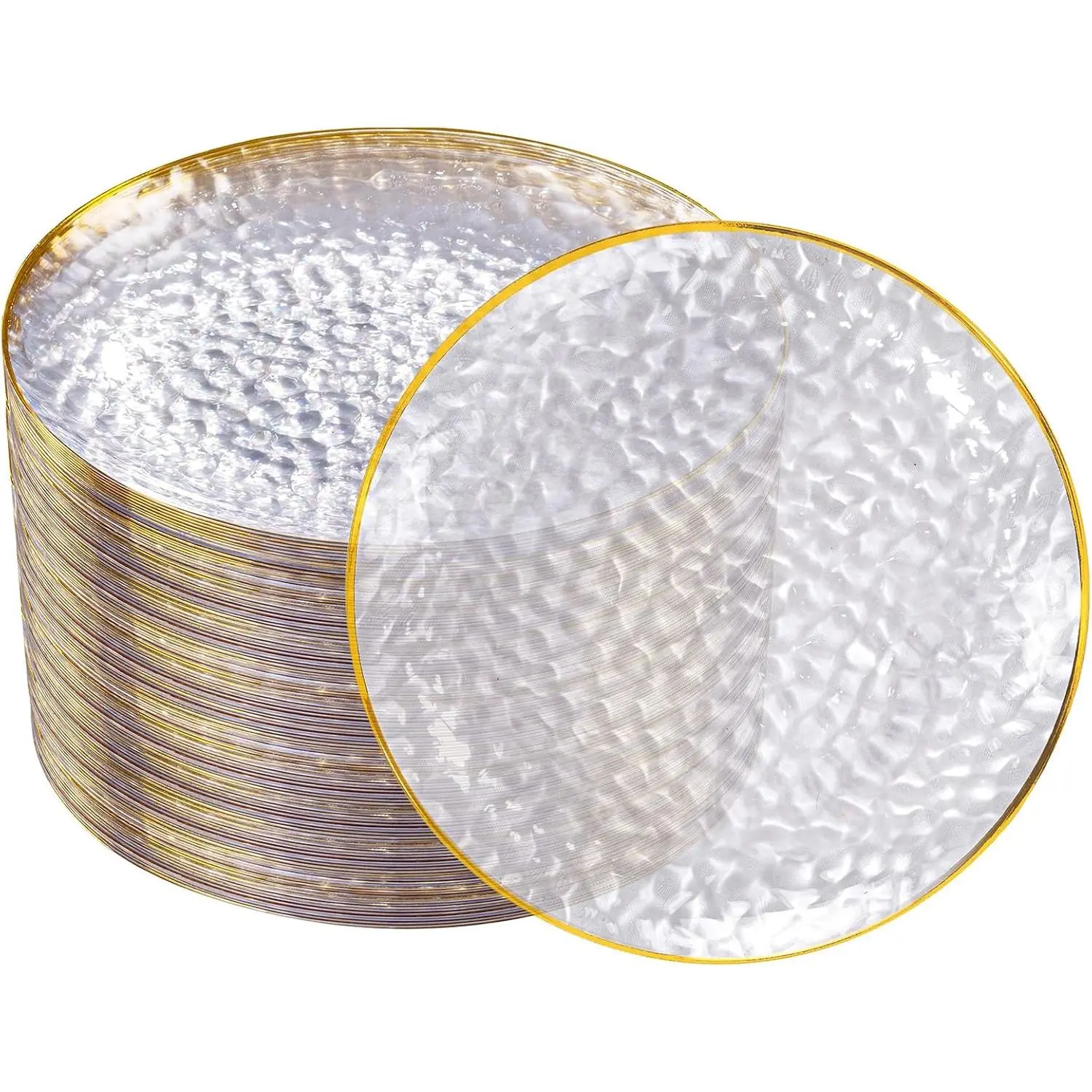 100 count  Plastic Plates - 10 inch Clear  Dinner Plates Plastic Plates Disposable - Hammer  Design - Fancy Disposable Plate - Heavy Duty Party Plate Ideal for Wedding
