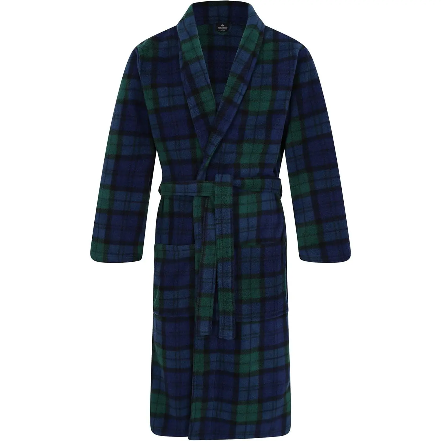 Men's Warm Fleece Robe in Scottish Black Watch Tartan, Shawl Collar Loungewear with Pockets and Matching Tie Belt, Nightwear, Menswear, Long Sleeve, Checked, Belt Tie