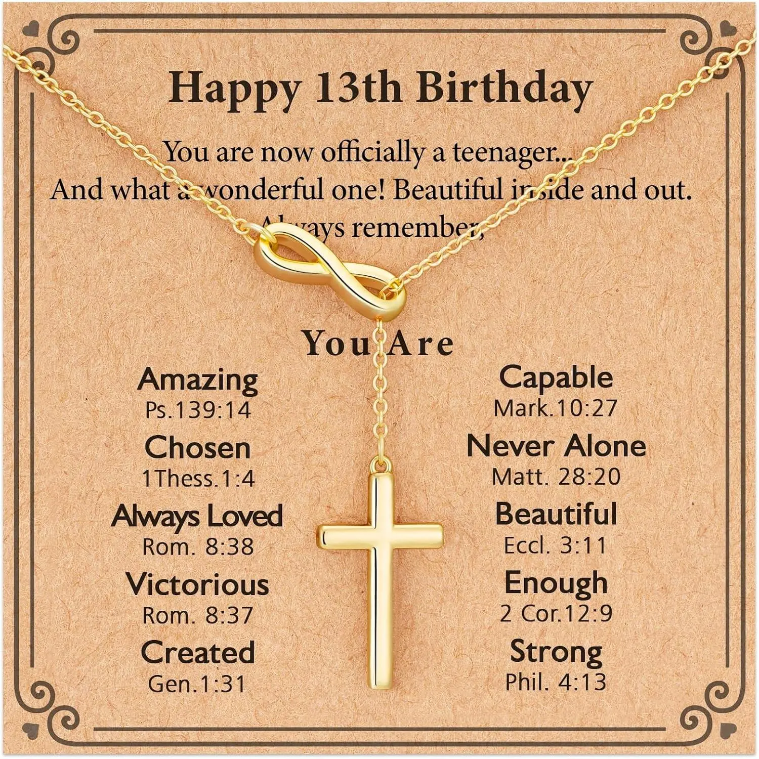 9th 10th 11th 12th 13th 14th 15th 16th 17th 18th Birthday Necklace Gift for Her, 14K Gold Plated Religious Christian Jewelry, 16+3 Inch Adjustable Chain(Gift)