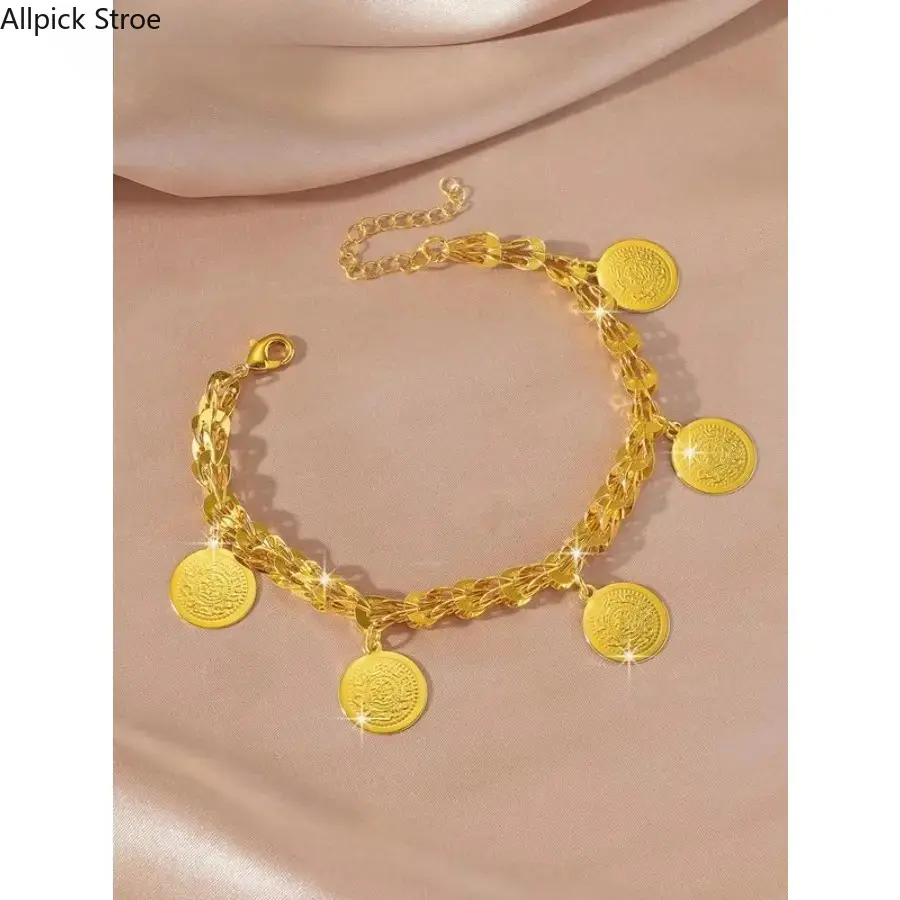 24K Gold Plated Phoenix Coin Bracelet – Vintage Ancient Coin Charm Hand Chain, Boho Jewelry for Women, Elegant Everyday Wear & Valentine’s Day Gift for Her