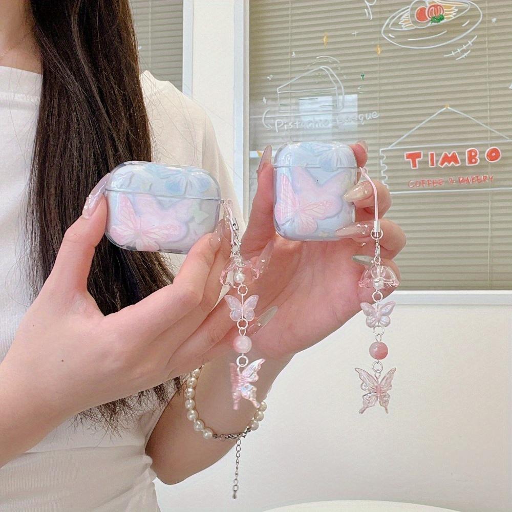 Butterfly Pattern Earphone Case with Keychain, Decorative Earphone Protective Cover, Earphone Accessories Compatible with AirPods, Headset