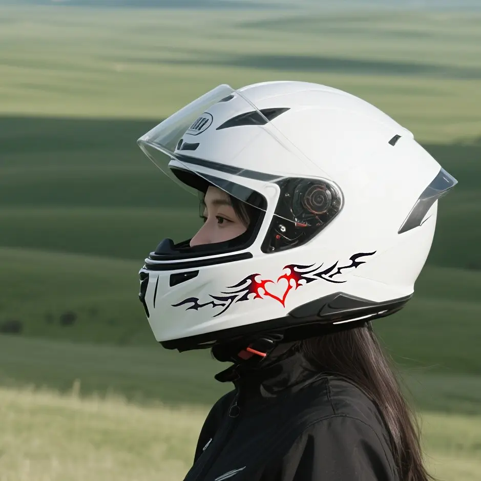 2-Pack Devil Heart Stickers, Motorcycle Helmet Decals, Waterproof PVC, Durable Scratch-Resistant, Stylish Bike Accessories