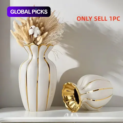 Ceramic Flower Vase Nordic Style, Ceramic Vases for Home Decor, Elegant Home Decor for Living Room & Office Desk, Perfect for Fresh & Dried Flowers #GLOBAL PICKS