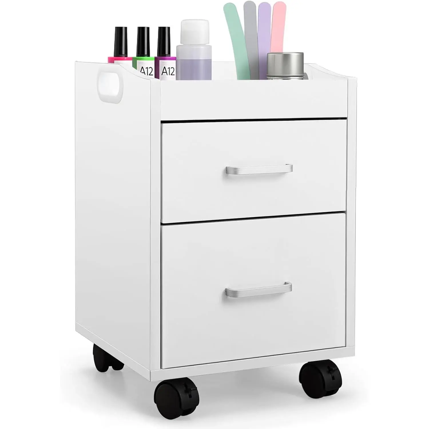 Pedicure Trolley Cart 14"x13"x19" Portable Double Layer Pedicure Station with Wheels for  Salon, , Beauty Salon,  Bathroom Manicure Pedicures Equipment(White)