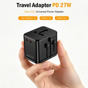 Compact Universal Travel Adapter, 27W PD Fast Charging, 3 USB-C & 1 USB-A All-in-One International Plug for USA, UK, EU, AU - 220+ Countries
