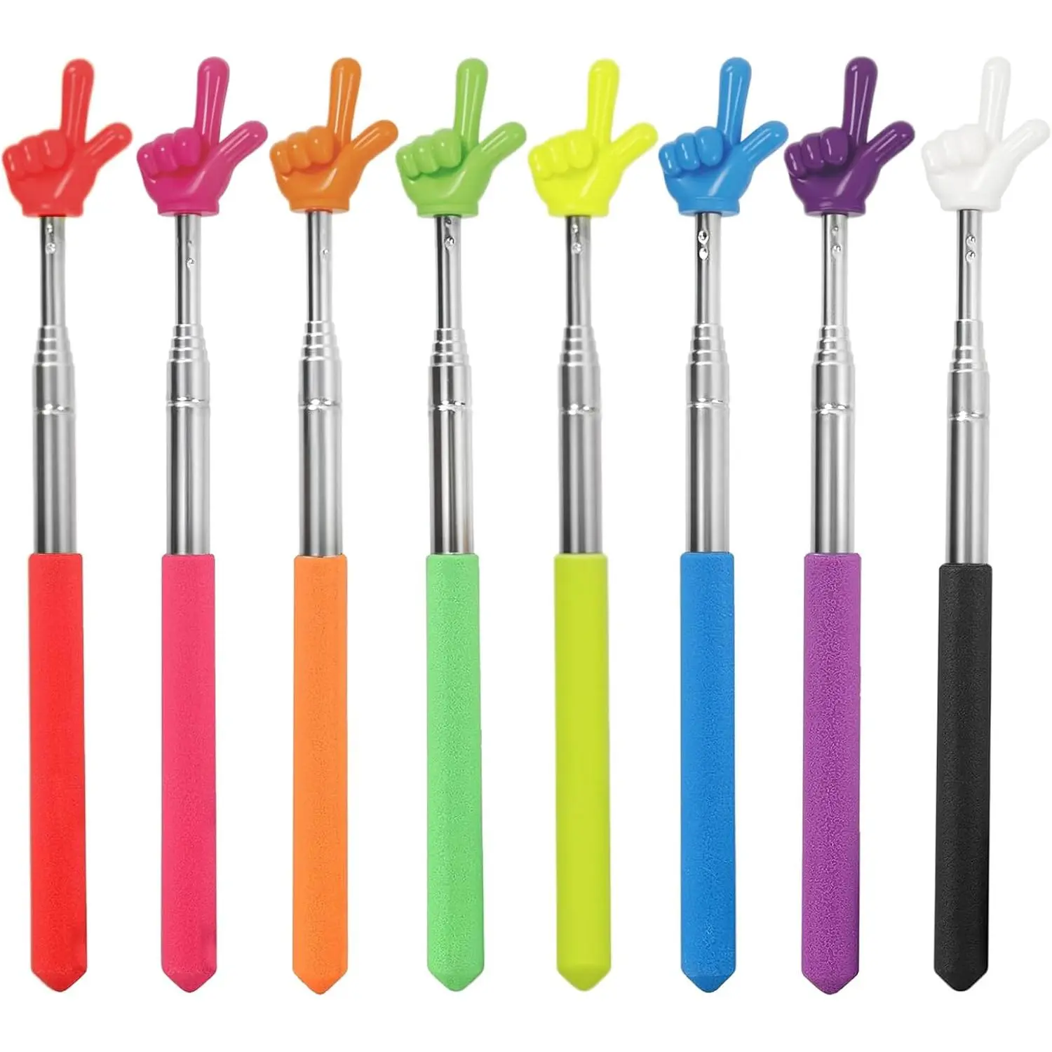 8 count Teacher Pointer Stick for Classroom Extendable Up to 27 Inches, Pointer Finger Telescoping Retractable Pointing Stick Reading Aid for Presentation Whiteboard (8 Colors)