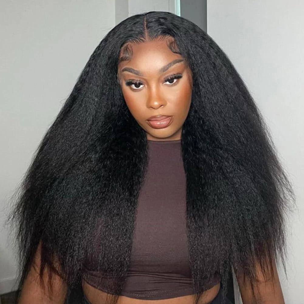[Ready to Wear Half Wig] Human Natural Hair Kinky Straight Invisible Hairline Glueless Install 3 IN 1 Seamless Flip Over Half Up and Down Wig Beginner Friendly Wigs for Women With Drawstring