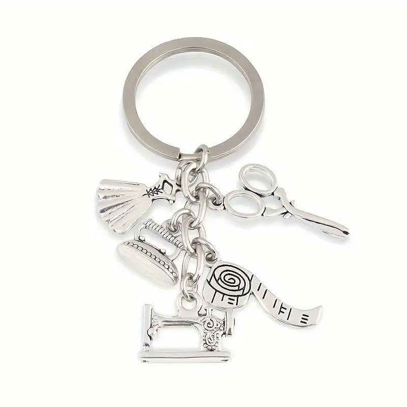 Sewing Themed Keychain, Zinc Alloy Collectible Charm for Seamstresses with Sewing Machine and Scissors Accents - Fashion Accessory Gift for Mom, Seamstress Set, Metal, Mother’s Gift, Birthday, Collectibles, No, No Warning Applicable