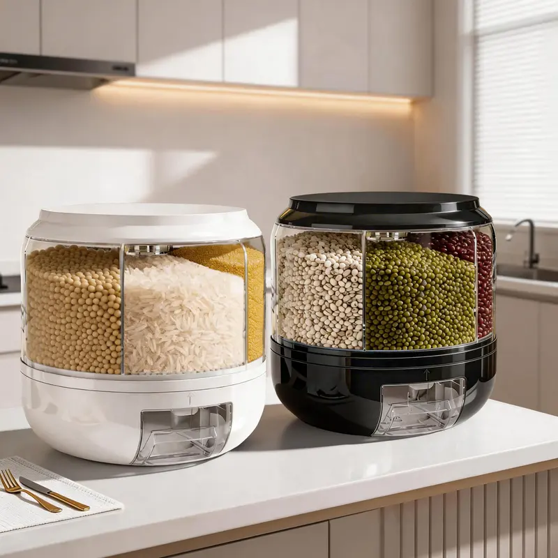 GHQ Modern Storage Bottles & Jars - White & Black Transparent Organized Food Storage Containers for Grains, Beans, Pantry Organization, Utensils