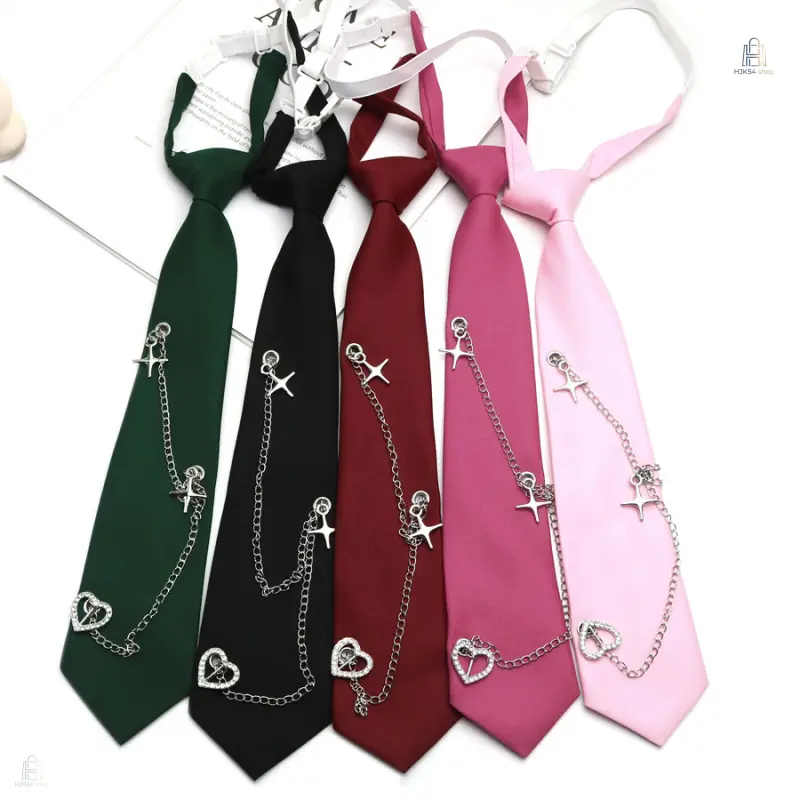 Vintage Coffee Chain Necktie, No-Tie Metal Chain Decor Tie, Simple Preppy Style Decorative Neckwear, Unisex Shirt Accessory for School Daily Party Outfit,sohochic