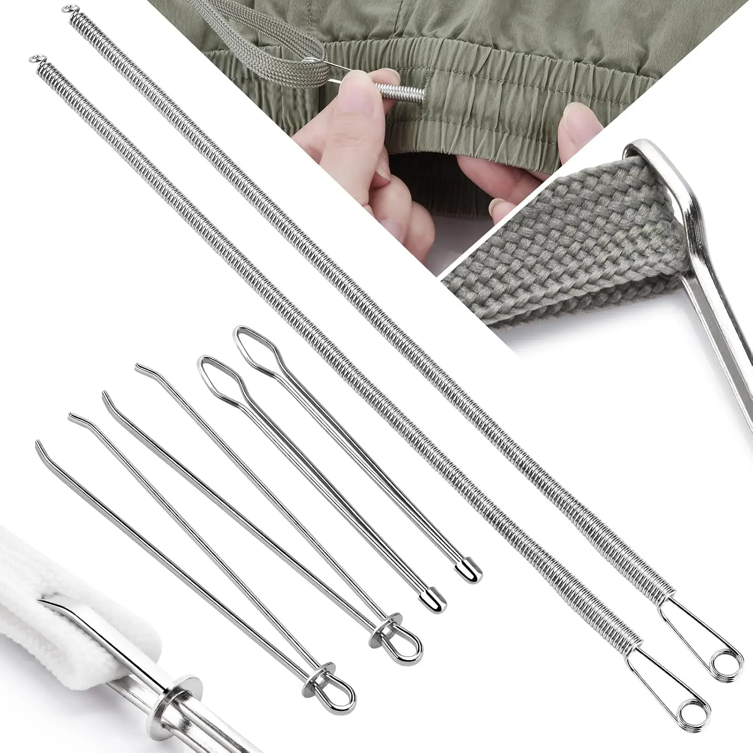 6 count Drawstring Threader Tool, Spring Drawstring Tool, Clips Draw String Threader Tool for Hoodie String Threader Pants Shorts Shoes Sweatpants Bag
