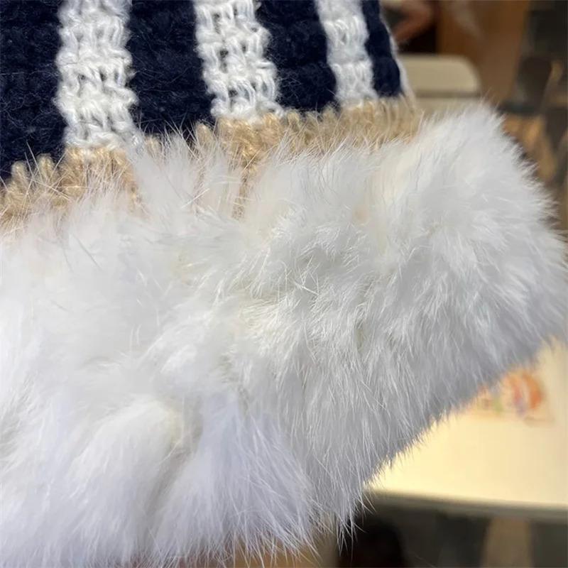 Winter Rabbit Fur Plush Handmade Knitted Hat for Women Men Outdoor Ear Protection Soft Warm Beanie Y2k Streetwear Knitted Hats