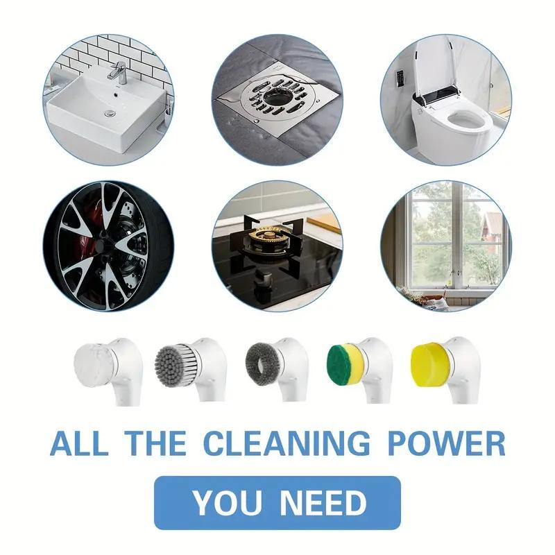 Electric Cleaning Brush Kit - 5 Replaceable Heads for Bathroom, Kitchen & Toilet - Powerful Household Scrubber