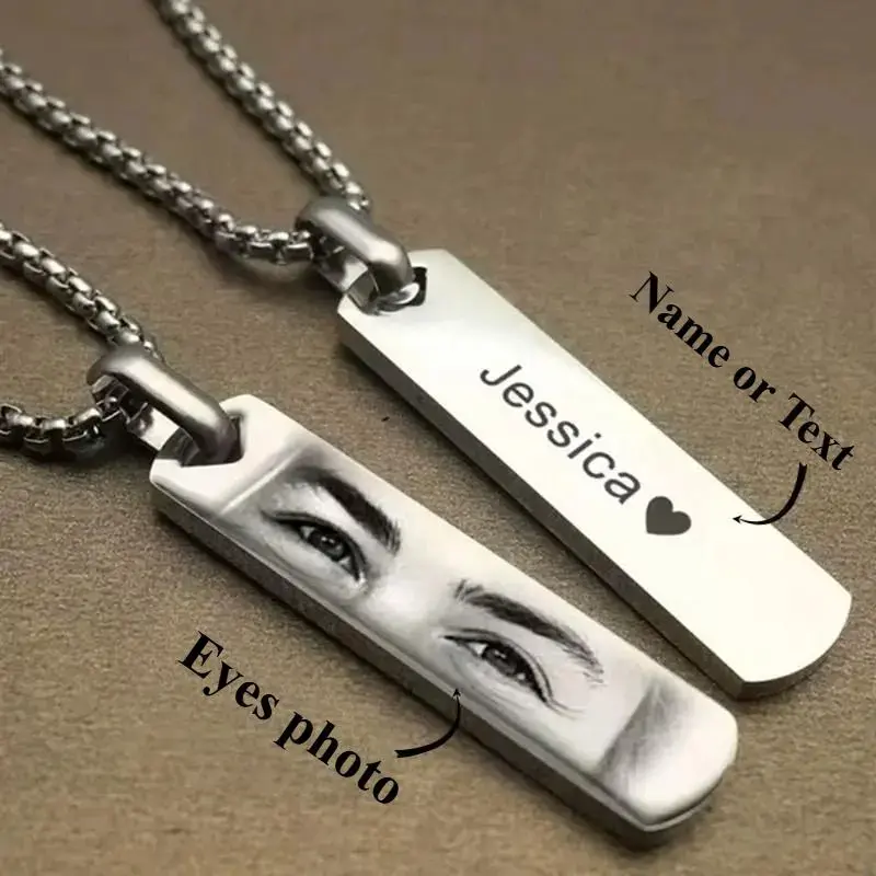 Personalized Engraved Eye Pendant Necklace in Titanium Steel, Elegant Ring Holder Couple Jewelry for Men on a Long Chain, Long Chains cross unisex, Metal Coating