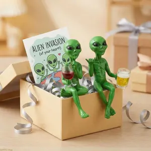 Humorous Sci-Fi Alien Statue - Beer Mug Holding Model Ornament, Decorative Collectible Charm for Space Lovers, Outer Space Themed Gift for Tabletop Home Decor