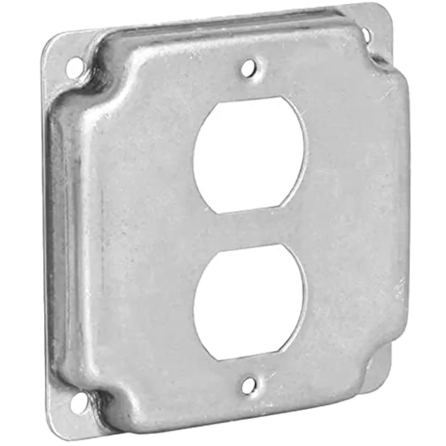 1-Gang Duplex Receptacle Electrical Box Cover - 4 Inch Square 1/2 Inch Raised Galvanized Steel Cover for Exposed Work - Surface Mount Junction Box Cover for Duplex Outlets