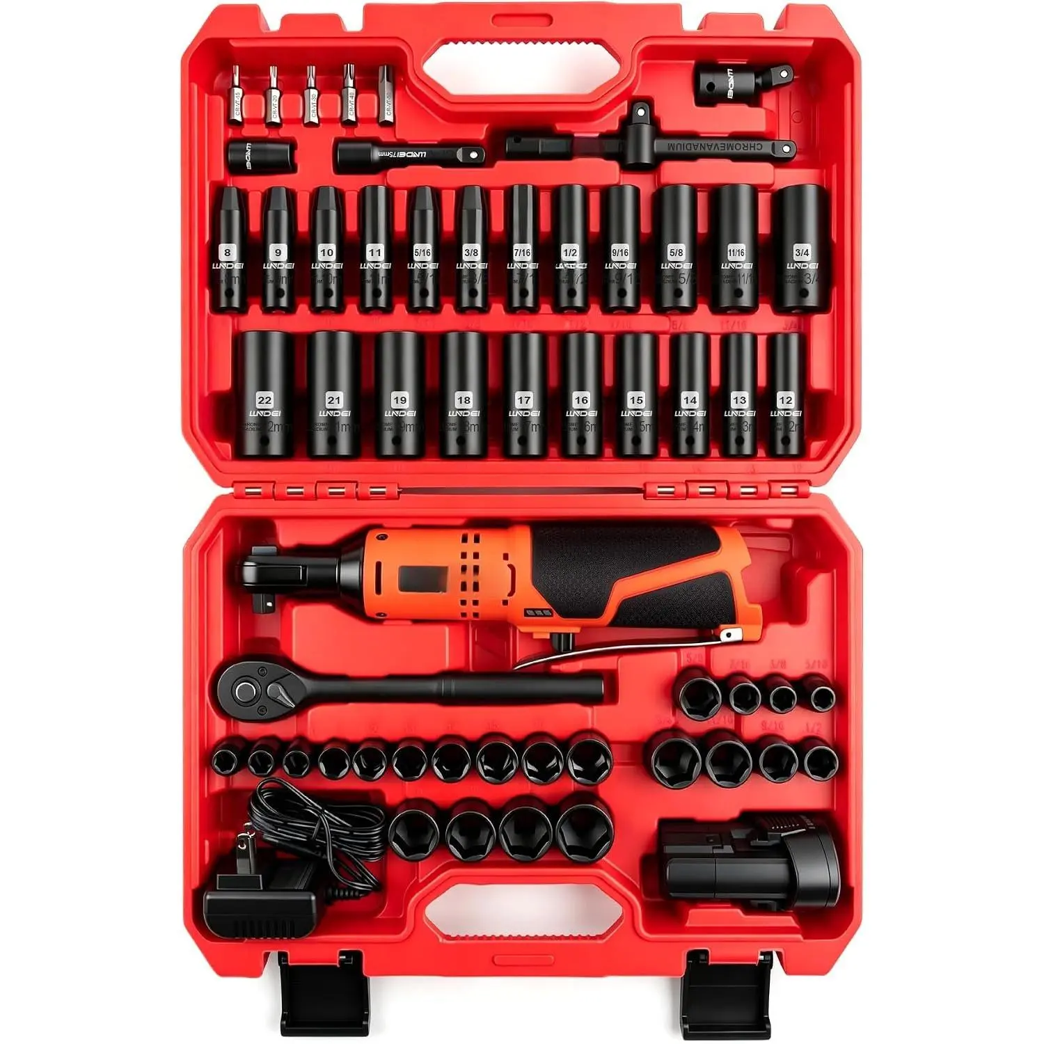 3/8" 58 count Cordless Electric Ratchet Wrench Set with Socket Set