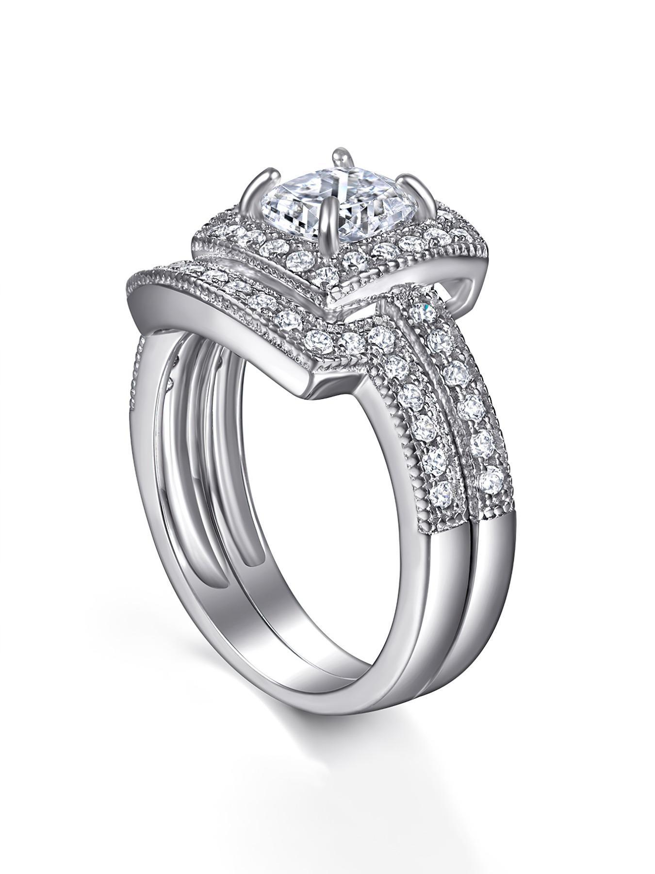 925 Sterling Silver Princess Cut Ring Set, Elegant Jewelry for Women, Fashion Jewelry for Party, Daily Clothing Decor, Trendy All-match & Exquisite Jewelry for Birthday Gift, Bridal Ring Sets, Engagement Rings