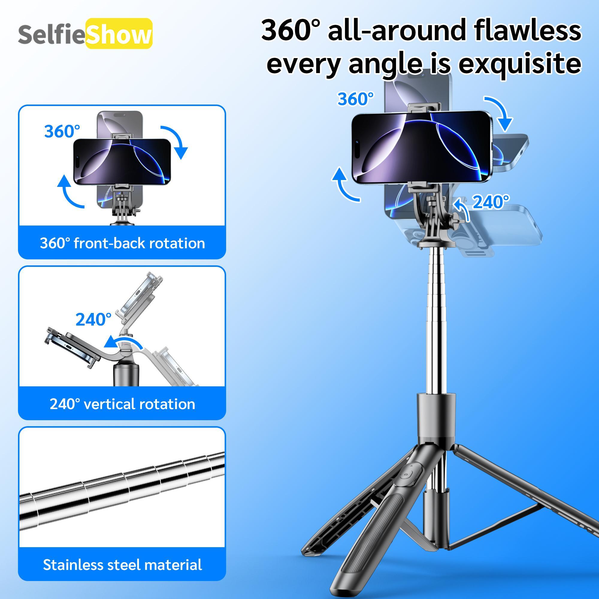 SELFIESHOW Portable Selfie Stick, Bluetooth-compatible Tripod Selfie Stick with Remote Control, Adjustable Design Phone Tripod for Video Recording, Selfie Stand