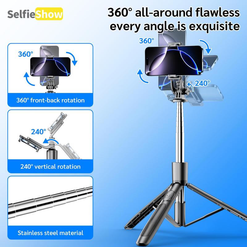 SELFIESHOW Portable Selfie Stick, Bluetooth-compatible Tripod Selfie Stick with Remote Control, Adjustable Design Phone Tripod for Video Recording, Selfie Stand